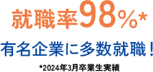 就職率98％* 有名企業に多数就職！ *2024年3月卒業生実績