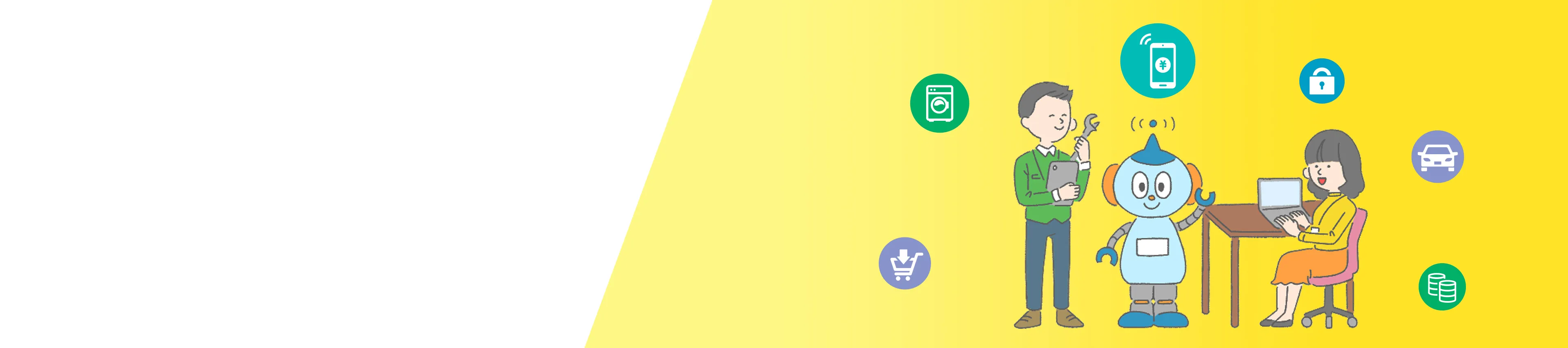 コンピュータ関連の要素に囲まれて生活しているイメージのイラスト