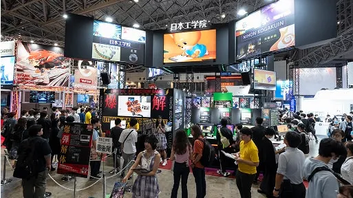 東京ゲームショウに出展した日本工学院のブースの様子