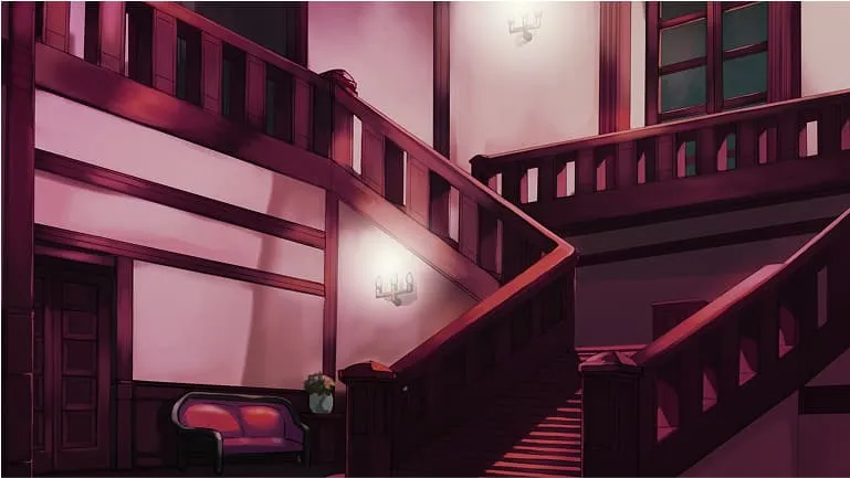 白い壁に面した茶色の階段の背景画