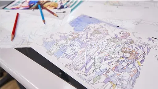 色鉛筆で描き進められている途中のイラスト