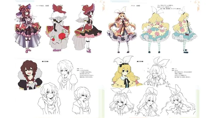 正面・横・後ろから見たキャラクターと表情パターン