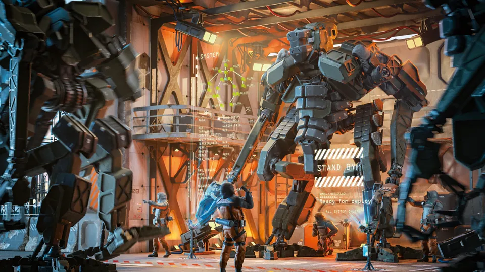 学生たちがゲーム制作スタジオでパソコン作業をしている様子