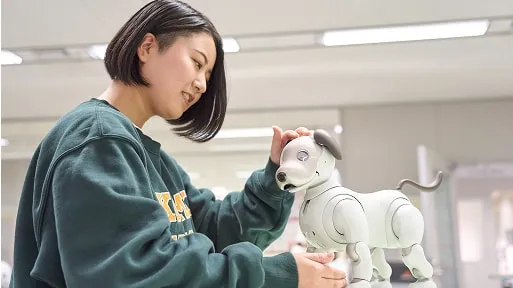 学生たちがロボットを動かしている様子
