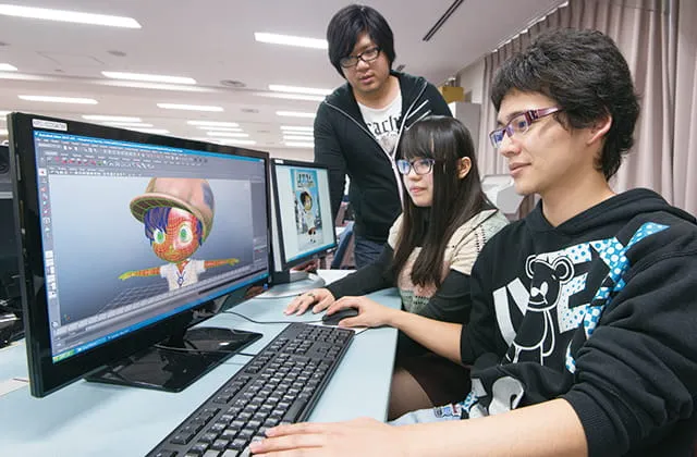 3DCGモデリングの実習をしている生徒達
