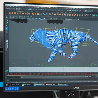走る動物のモデルが表示された3DCGの制作画面