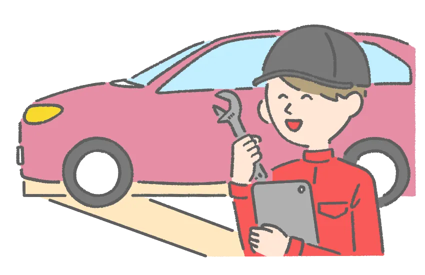 整備内容をタブレットで記録するイメージのイラスト