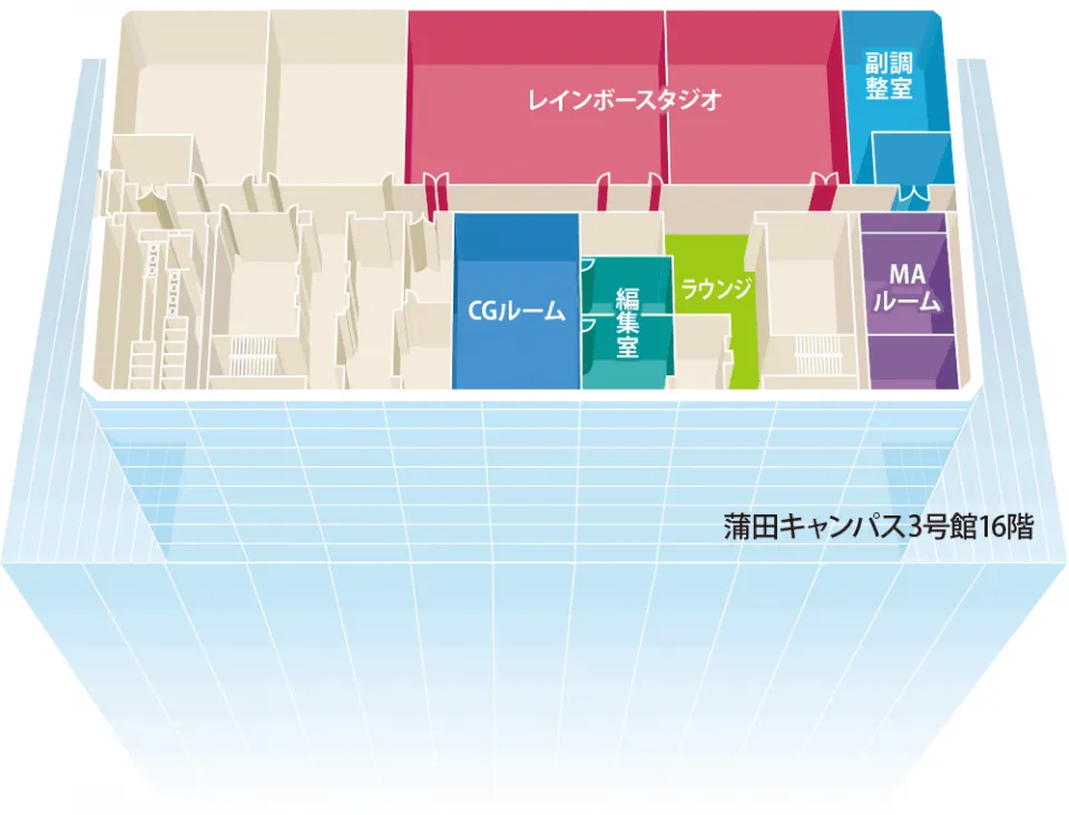 蒲田キャンパス3号館16階に必要施設がまとまっている間取りの紹介