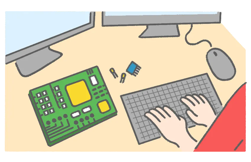 基板の回路を設計しているイラスト
