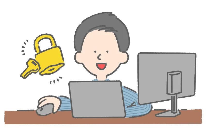 セキュリティを南京錠で表現した作業中のイラスト
