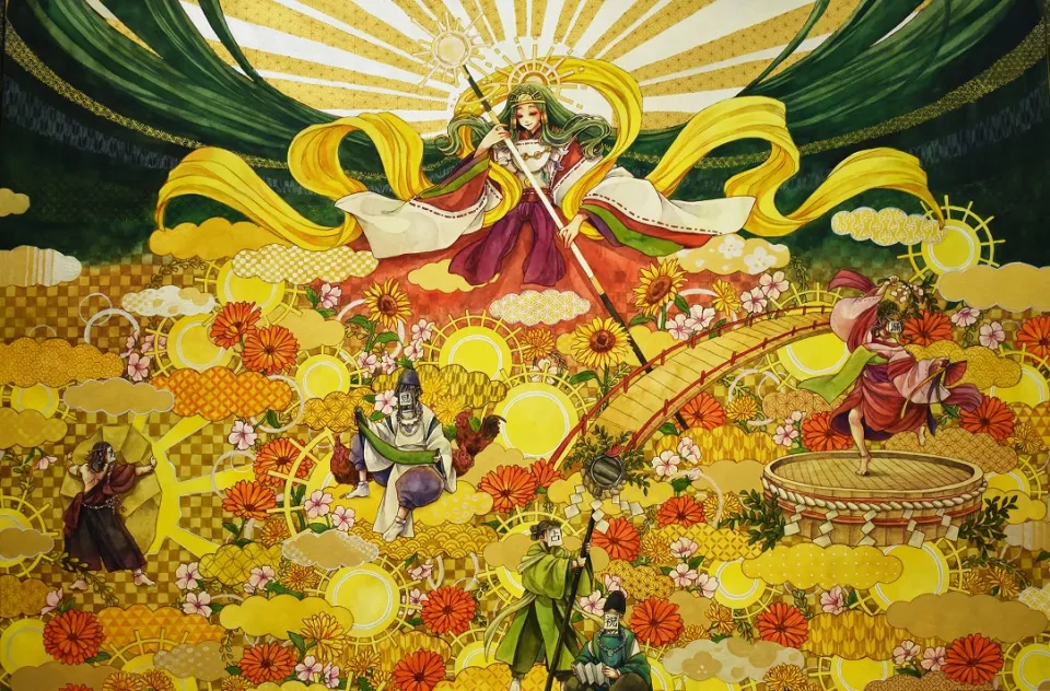 透明水彩で描かれた三貴神のイラスト