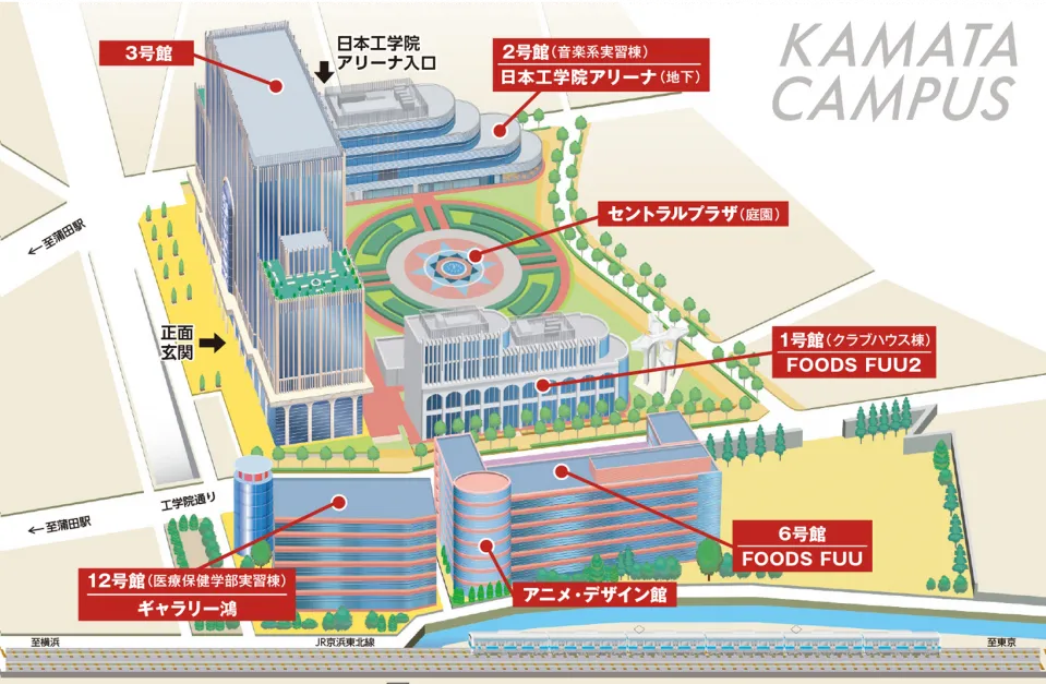 イラストによる蒲田キャンパスのマップ