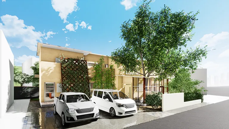 学生がBIMで作成した植物に囲まれた住宅の外観