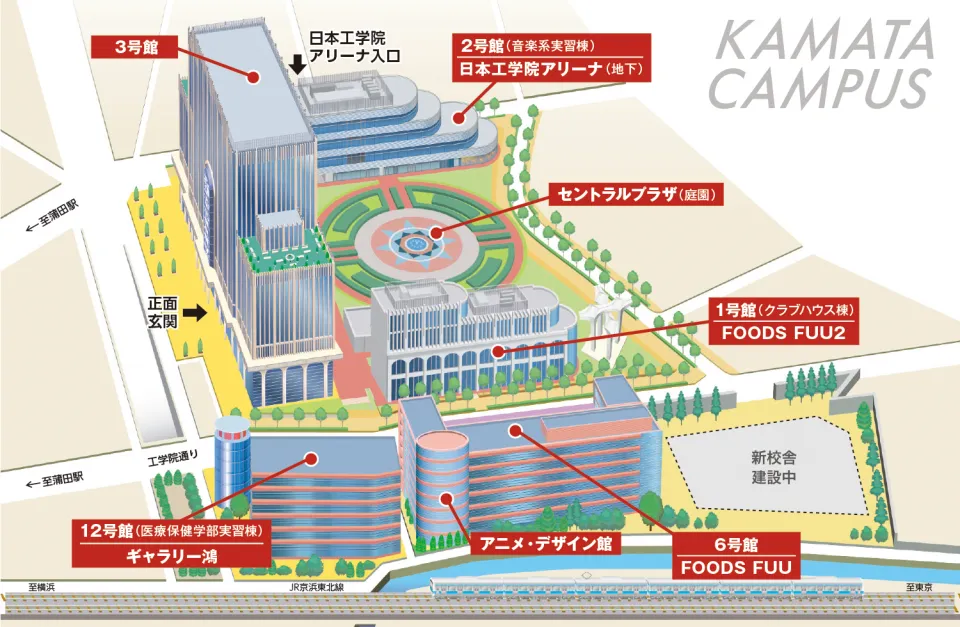 イラストによる蒲田キャンパスのマップ