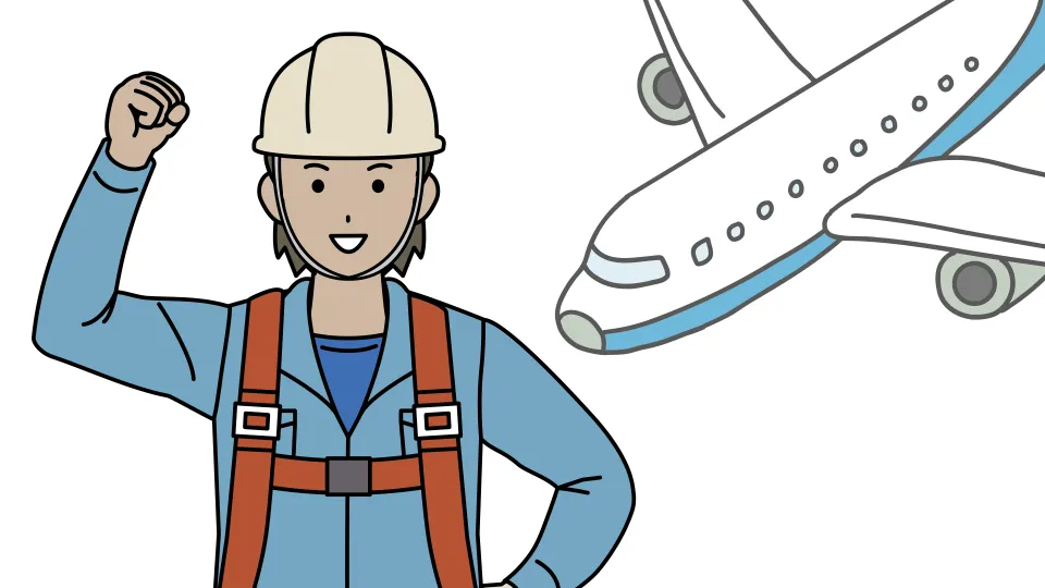 エアポートスタッフと航空機のイラスト