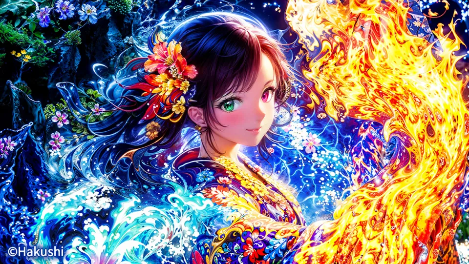 着物を着たキャラクターが描かれた作品
