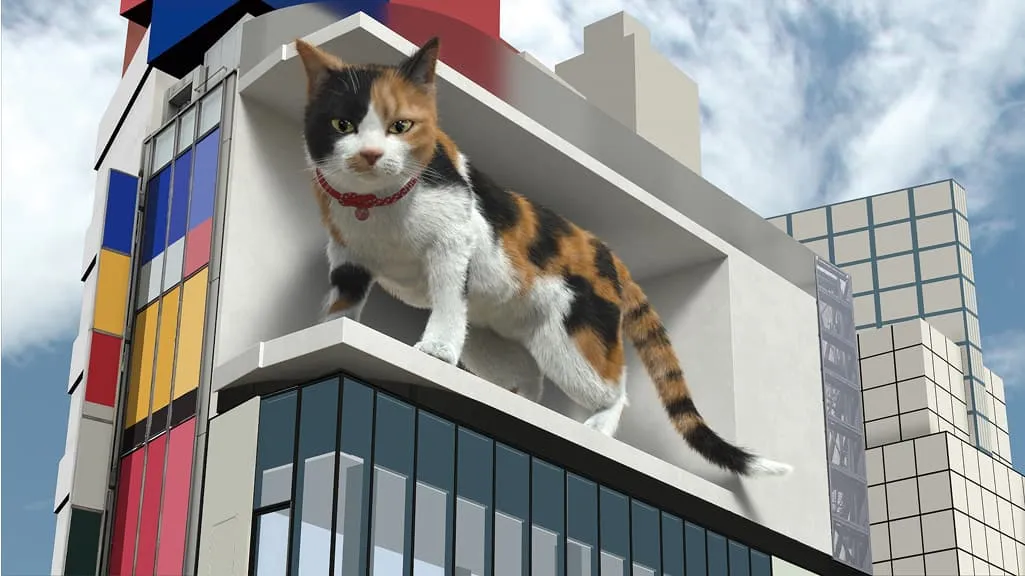 3D映像の巨大な三毛猫