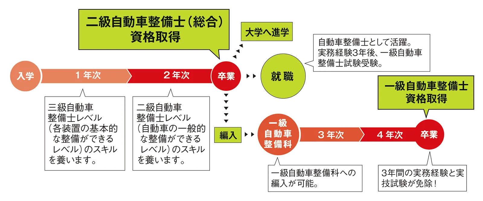 入学から卒業までを表したフローチャート