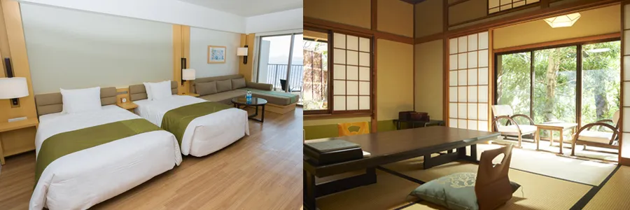 左に洋風の寝室、右に和の居室を置いた画像