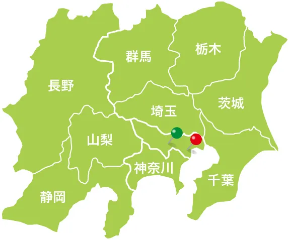 都道府県名が表示された関東地方の地図