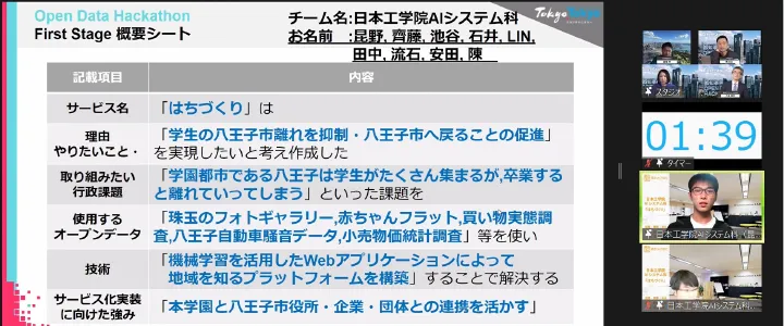 生徒達がプレゼンを行っているWeb会議の様子