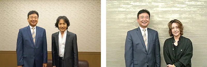 左に秋川雅史氏と、右に西本智実氏との記念写真