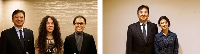 左にマーティー・フリードマン氏、武部聡志氏とのスリーショット、右にIris氏との記念写真