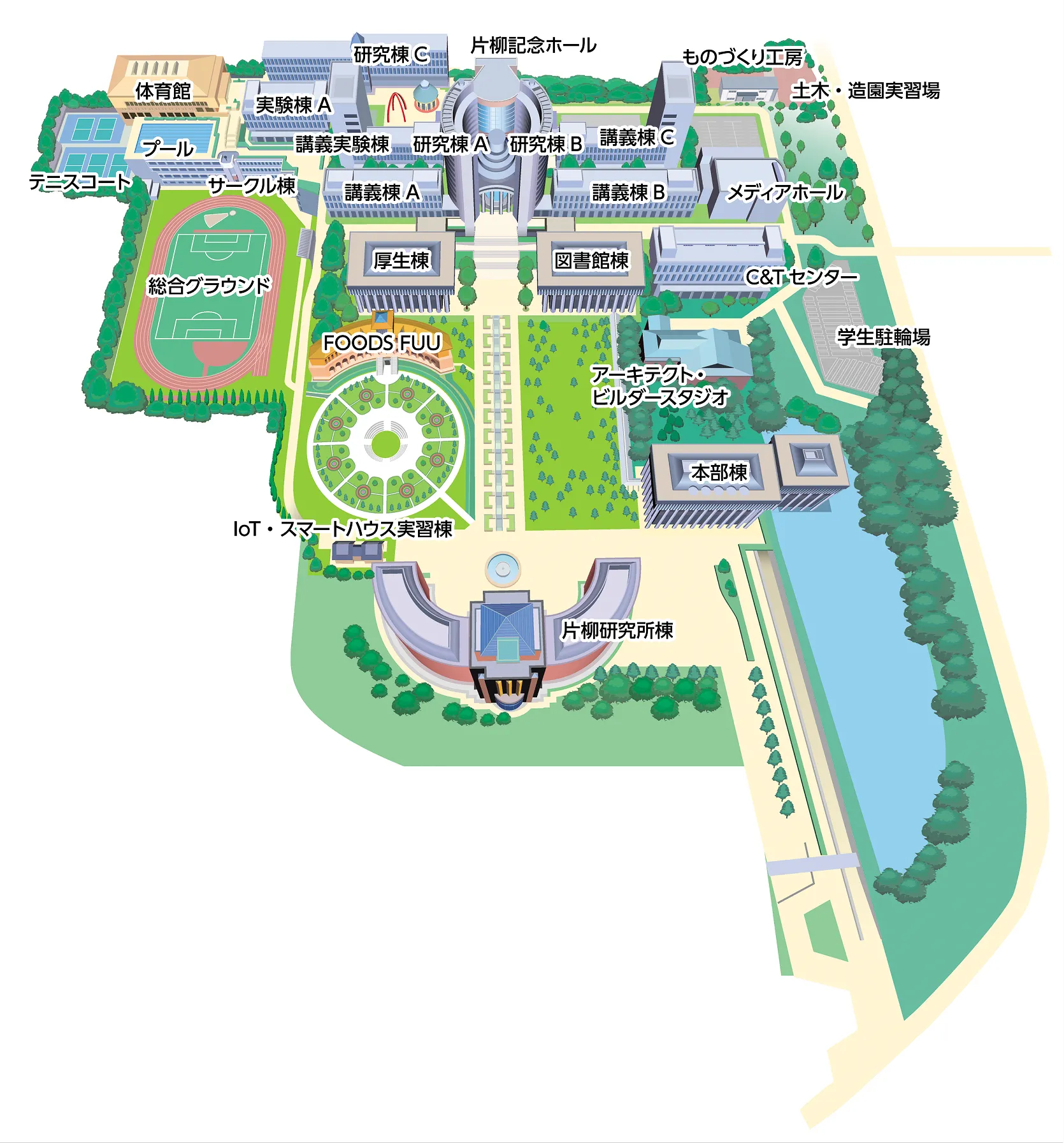 イラストで整理されたキャンパスマップ