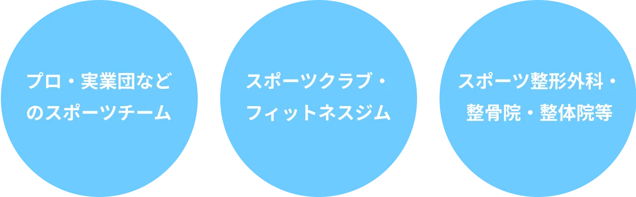 プロ・実業団などのスポーツチーム、スポーツクラブ・フィットネスジム、スポーツ整形外科・整骨院・整体院等 と書かれた活躍フィールドを説明した図