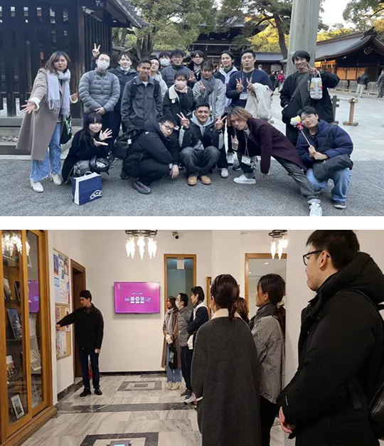 宗教施設を見学する留学生たち