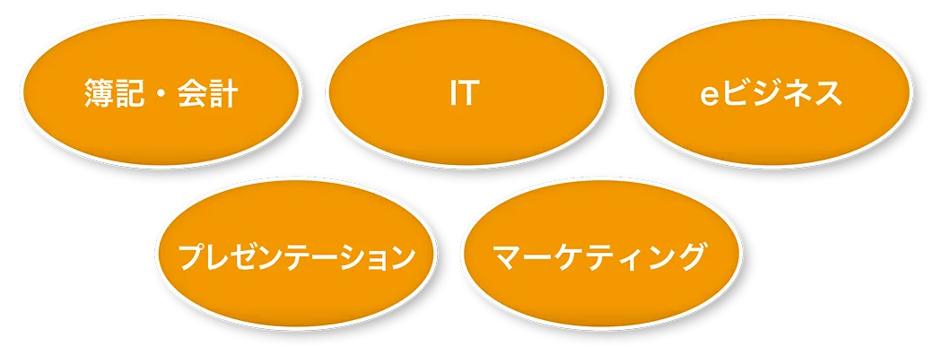 簿記・会計、IT、eビジネス、プレゼンテーション、マーケティングを示した図