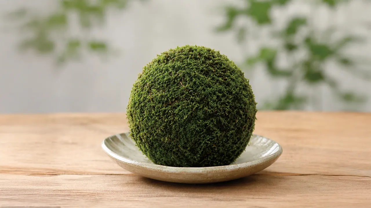 テーブルの上のまん丸な苔玉