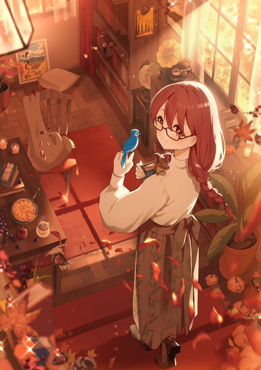 題材：秋「夕映えの書斎にて」