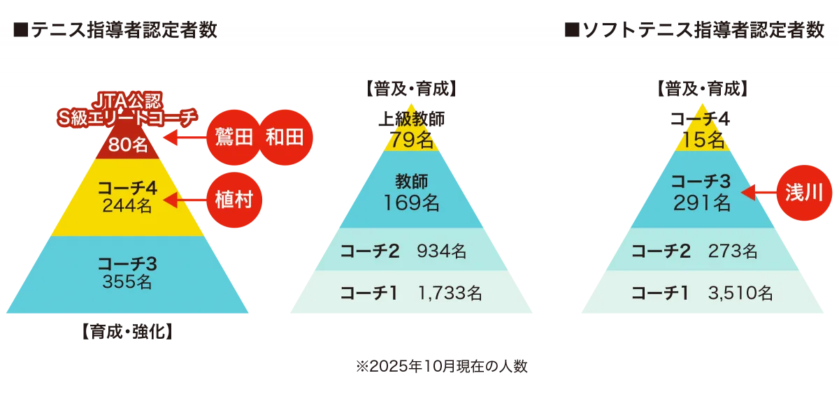 テニス指導者認定者数とソフトテニス指導者認定者数を表した図